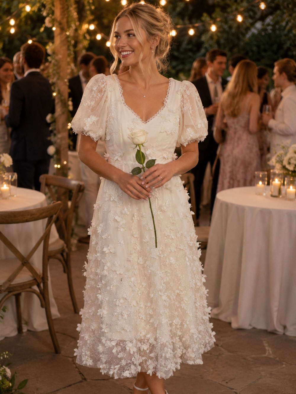 Just Me White Floral Appliqué Gown